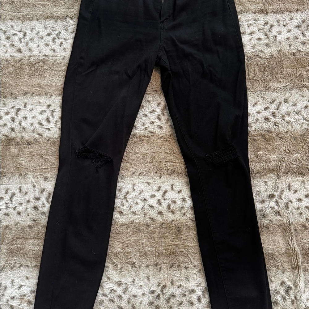 PAIGE Margot style Black Skinny Jeans with Knee Distressing